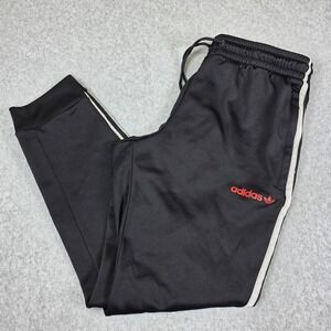 Adidas Track‎ Pants Kids Large Black Red Logo Joggers 3 Stripe Athletic Training